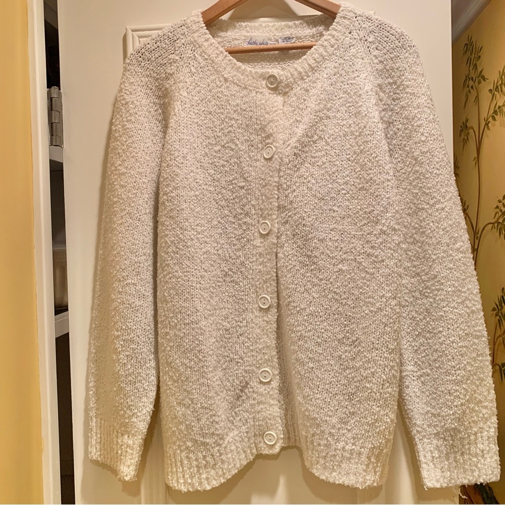 Vintage Kathy White Women’s White Button Cardigan Size 42 (XL) Cottagecore Soft